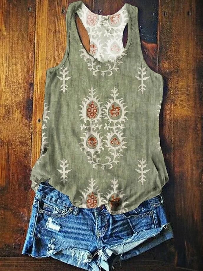 Kvinne Top Tank Topp Sommer Topper Blomster Grafikk Basic Uten Ermer V-Hals Vanlige Topper Trykk Rød Lilla Oransje Grønn Sommer Vår 2025 - $17.99 –P3