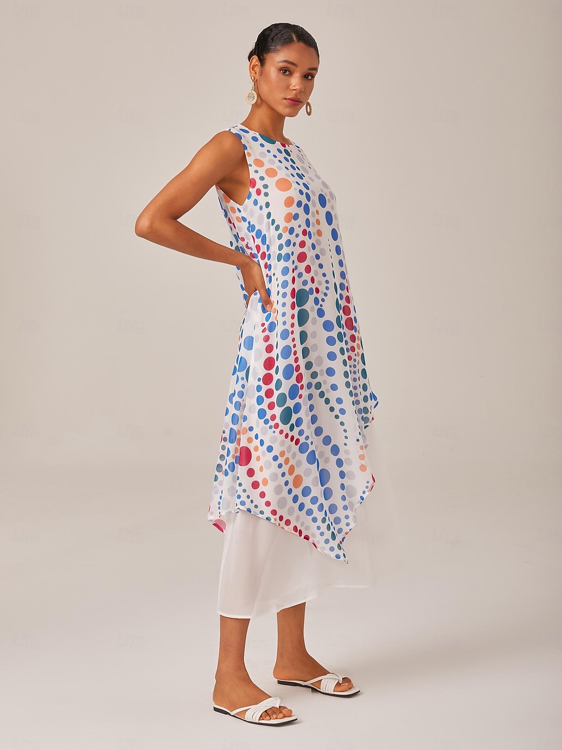 robe longue fluide en mousseline à pois colorés superposés de 2025 ? $71.99 –P2
