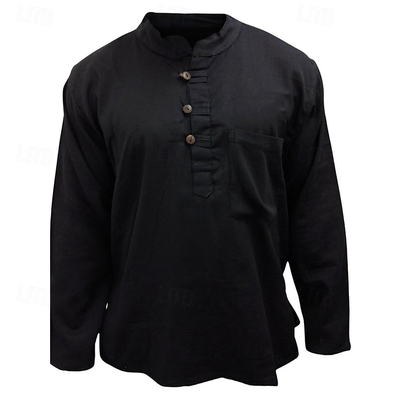 Homme Chemise Chemise d'été Chemise Décontractée Chemise de Plage Chemise Boutonnée Noir Jaune Orange Vert Véronèse Bleu de minuit manche longue Uni Band Collar Vacances Hawaïen Vêtement Tenue de 2025 ? GBP £19 –P10