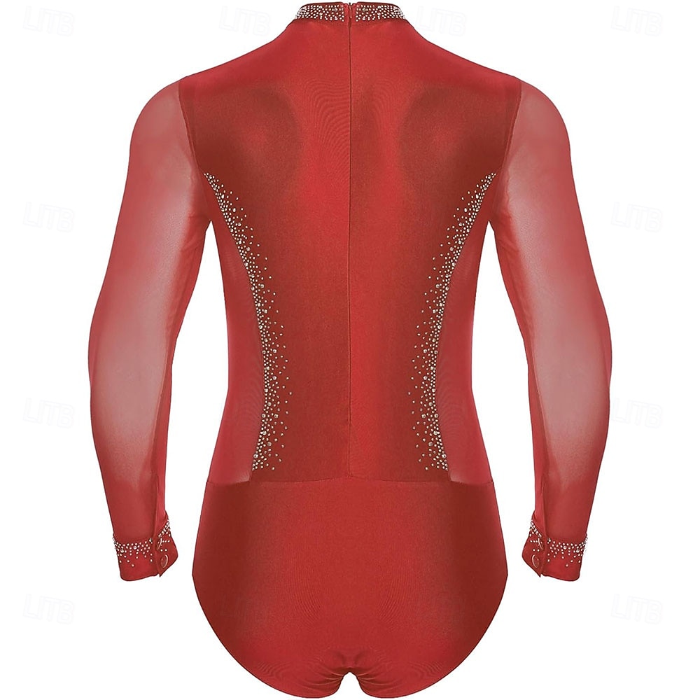 Men's Shiny Rhinestone Mock Neck Latin Tango Dance Shirt Latin Tango Training Performance Bodysuit 2025 - $189.99 –P2