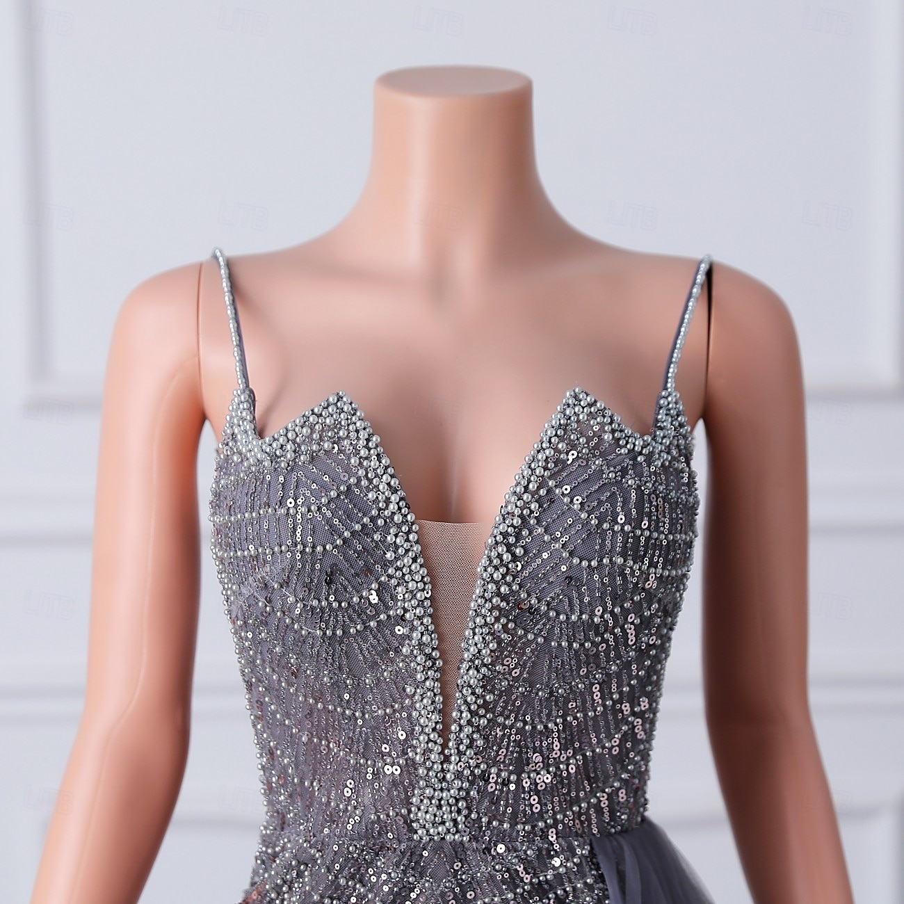 Sereia  Vestido de Noite Trompete Vestido Elegante Festa de Gala Traje de Corte Sem Mangas Alças Finas Com Lantejoulas e Pérolas de 2025 por $297.99 –P2