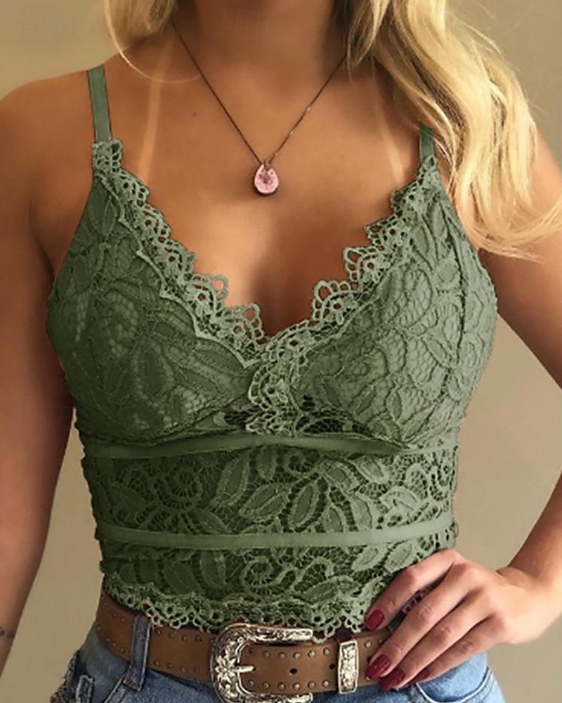 Femmes Chemisier Hauts en dentelle Uni Moderne Occasionnel Sans manches Bretelle Hauts courts Quotidien Sortir Dentelle Dos nu Blanche Jaune Rose Claire Bleu Vert Été de 2025 ? $17.99 –P5