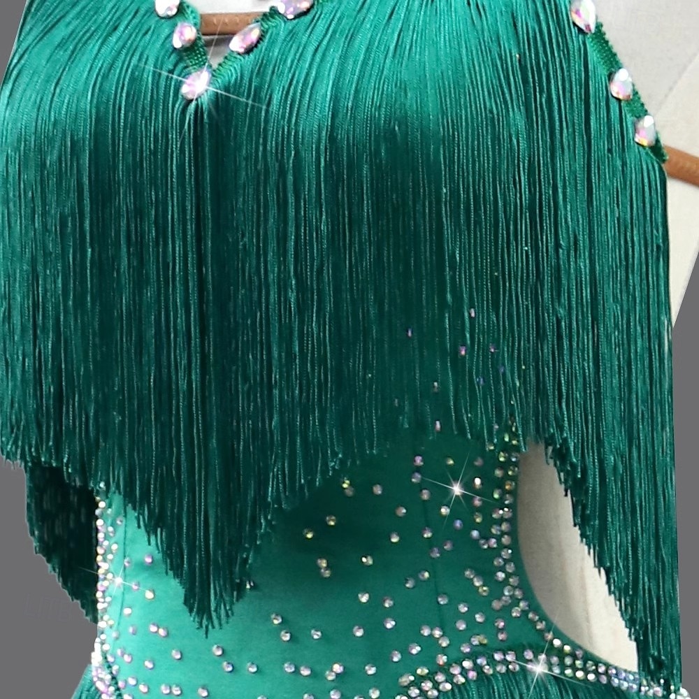 Danse salsa latine Robe Cristal / Strass Gland Épissage Femmes Performance Soirée Sans manches Spandex de 2025 ? $130.99 –P3
