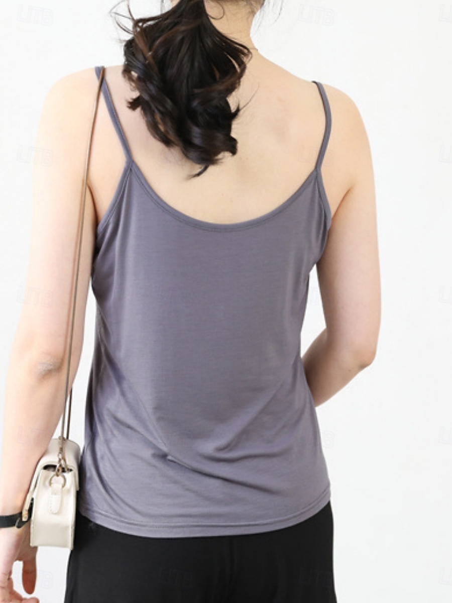 Women's Camisole Tank Top Solid Color Daily Sleeveless Crew Neck Regular Tops Daily Backless Light Blue Iron Gray Denim Blue Matcha green Black Summer 2025 - Kč349 –P4