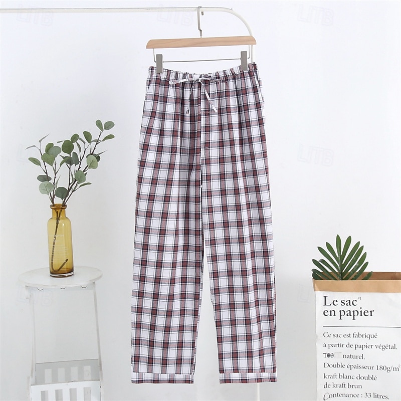 Herren Freizeitkleidung Karierte hose Lounge Hose Karomuster Mode Klassisch Lässig Heim Täglich Bett Baumwolle Komfort Atmungsaktiv Weich Hose Elastischer Bund Sommer Frühling Schwarz Königliches Blau 2025 - $15.99 –P7