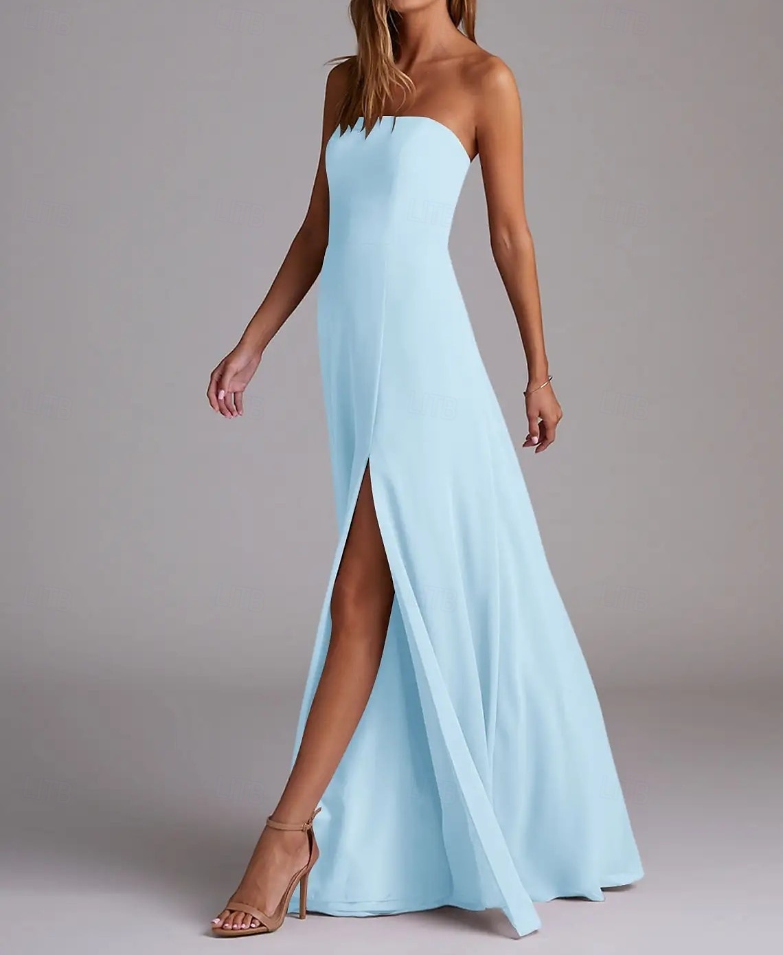 A-Linie Brautjungfernkleid Trägerlos Ärmellos Elegant Bodenlang Chiffon mit Geteilter Vorderteil 2022 2025 - $139.99 –P3