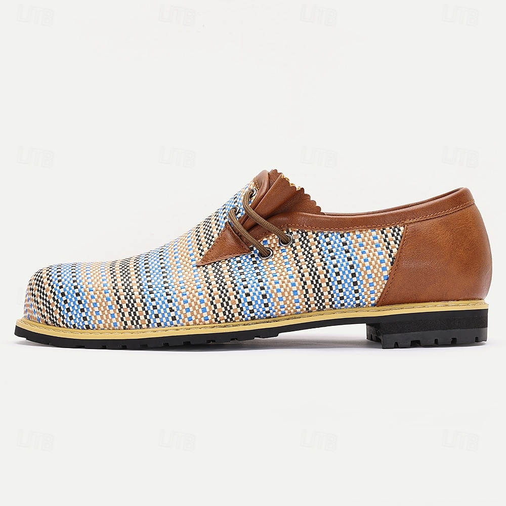 Herr Derby Promenad Affär Ledigt PU Läder Vävd nylon Andningsfunktion Bekväm Halksäker Snörning Brun / Blå Sommar Vår 2025 - $46.99 –P3