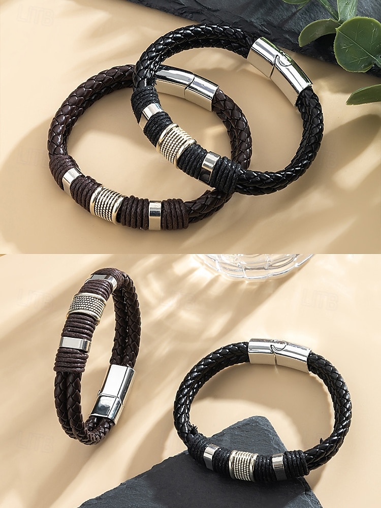 Bracciale da uomo in similpelle intrecciata con chiusura in acciaio inossidabile – cinturino regolabile in stile vintage per abbigliamento casual, quotidiano e come regalo del 2025 a $9.99 –P5