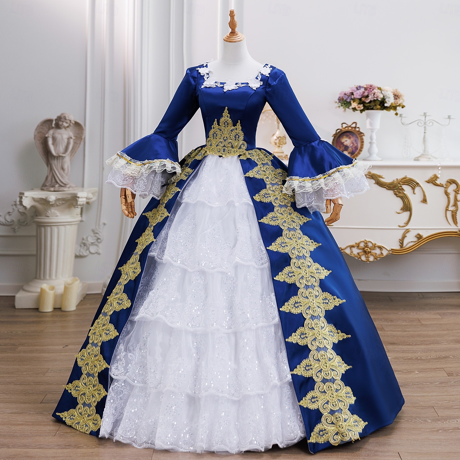 Vintage Rokoko Renaissance Maxi Kleid Normal Ein Hauch Prinzessin Braut Plissiert Gerüscht Prinzessin Rundhals Kostüm Damen Halloween Karneval Maskerade Leistung Party Halloween Erwachsene Ganzjahres 2026 - $232.59 –P2