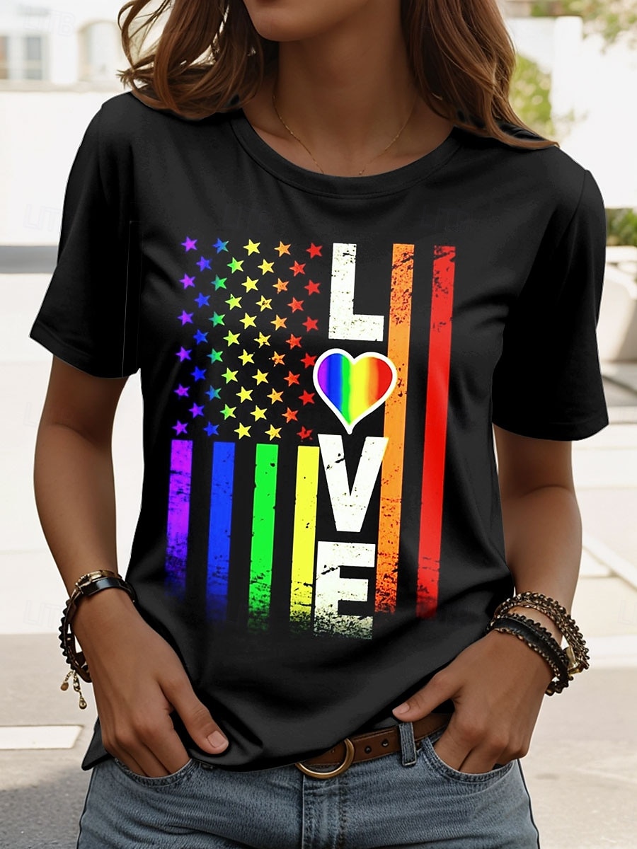T-shirt damski LGBT Pride Parade Pride Rainbow z grafiką styl retro klasyczny krótki rękaw okrągły dekolt regularne topy codzienny nadruk na weekend czarny lato wiosna 2025 - $19.99 –P1