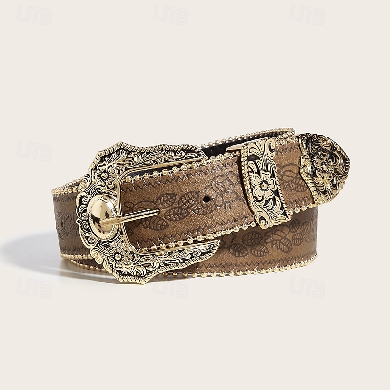 Ceinture Femmes PU Brun Kaki Ceinture Taille Quotidien Week-end Fleuri de 2025 ? $17.49 –P1