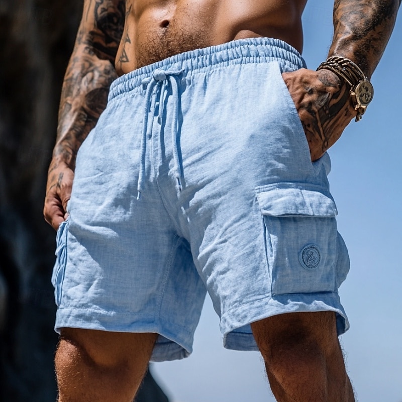 Herren Shorts Leinenshorts Sommershorts Strandshorts Kordelzug Elastischer Bund Mehrere Taschen Einfach Knielang Outdoor Ferien Strand Urlaub Hawaiianisch Schwarz Weiß Unelastisch 2025 - $22.99 –P1