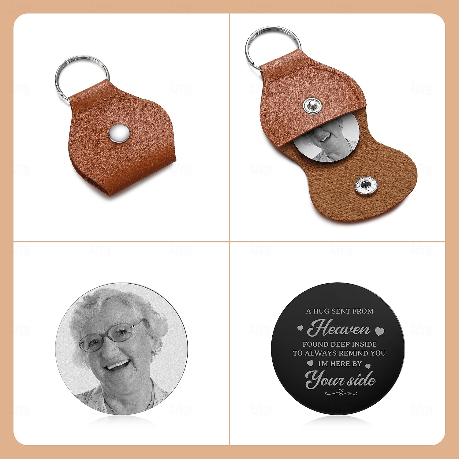 Portachiavi in pelle con foto commemorativa personalizzata, regali di condoglianze personalizzati per papà, mamma, amante, amico, festa del papà, festa della mamma, Natale, anniversario del 2025 a $10.99 –P5