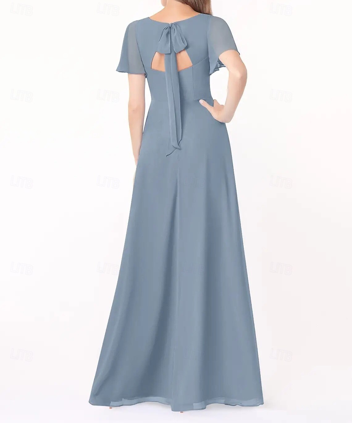 Abito A-Line Damigella d'Onore V Collo Manica Corta Elegante Lunghezza del Pavimento Chiffon con Fessura Frontale/Ruching del 2025 a $151.99 –P2