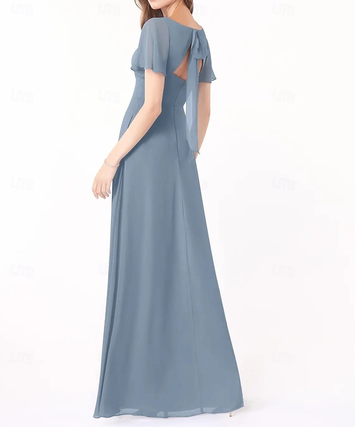 Abito A-Line Damigella d'Onore V Collo Manica Corta Elegante Lunghezza del Pavimento Chiffon con Fessura Frontale/Ruching del 2025 a $151.99 –P4