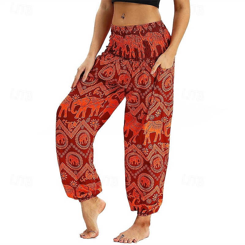 Retro Cikánský 70. léta Harémové kalhoty Kalhoty na jógu Hippie Nabíraný pas Mandala Etno Dámské předvečer Všech svatých Karneval Plážová dovolená Retro tematická párty Festival Dospělé Kalhoty 2025 - $27.99 –P16