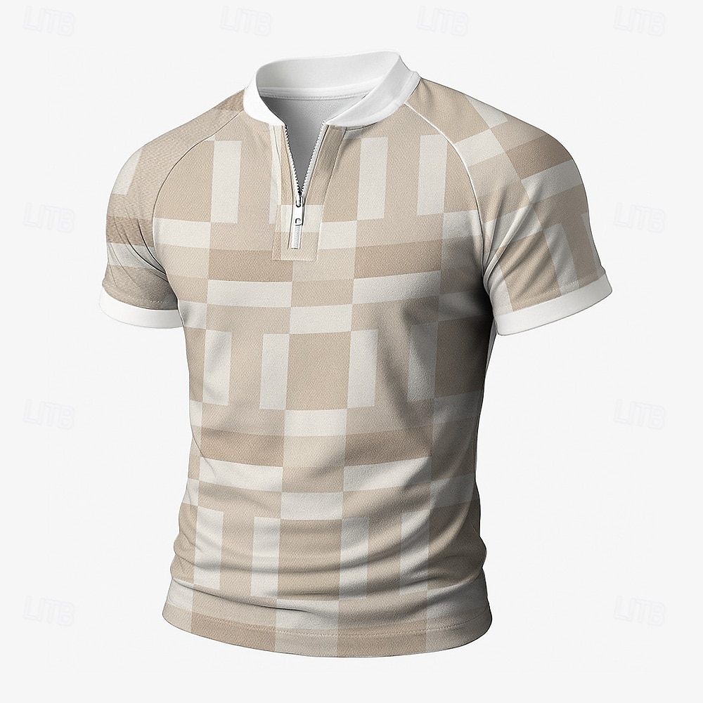 Men's Color Block Zip Polo Short Sleeve Stand Collar Business Modern Leisure Business Athleisure Casual Daily Zipper 3D Print Summer Robin's Egg Blue Grey Orange 2025 - $20.99 –P1