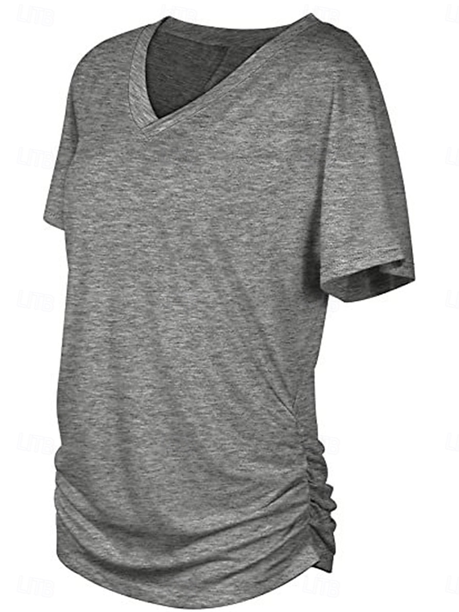 Dame Bluse Helfarge Stilfull Fritid Kortermet V-hals Vanlige topper Daglig Hvit Rosa Lilla Grå Sommer 2025 - $15.99 –P11