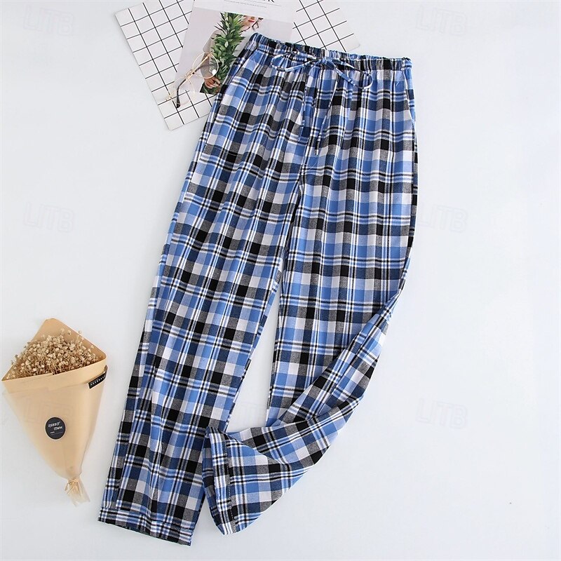 Herren Freizeitkleidung Karierte hose Lounge Hose Karomuster Mode Klassisch Lässig Heim Täglich Bett Baumwolle Komfort Atmungsaktiv Weich Hose Elastischer Bund Sommer Frühling Schwarz Königliches Blau 2025 - $15.99 –P2
