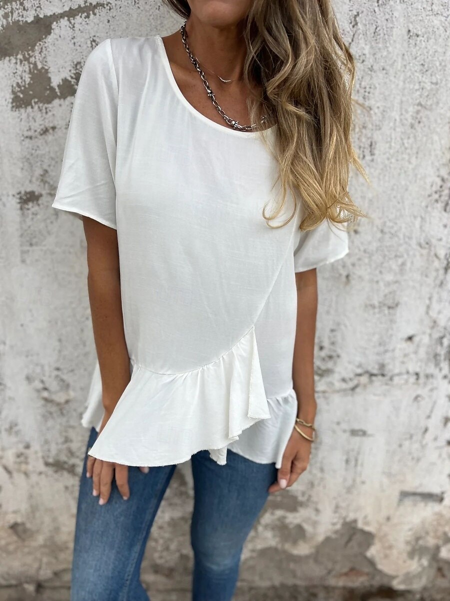 Pentru femei Tricou Grafic Modă Modern Casual Manșon scurt Stil Nautic Topuri obișnuite Zilnic Sfârșit de săptămână Bufantă Asimetric Negru Alb Roz Îmbujorat Albastru piscină Vară 2025 - $18.99 –P1