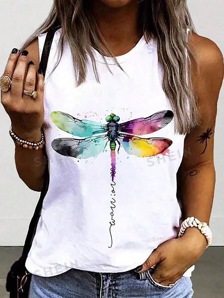 Top na ramiączkach dla kobiet Graficzny Wzór Motyla Stylowy Casual Bez rękawów Okrągły dekolt Regularne bluzki Codziennie Print Biały Lato 2025 - $17.99 –P4
