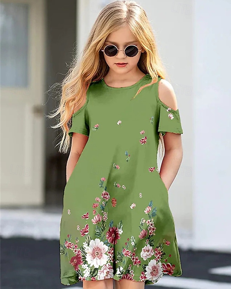 Girls' 3D Flower Dress Short Sleeve Summer Spring Vacation Daily Holiday Beautiful Sweet Kids 4-12 Years Casual Dress Knee-length Regular Fit 2025 - $15.99 –P1