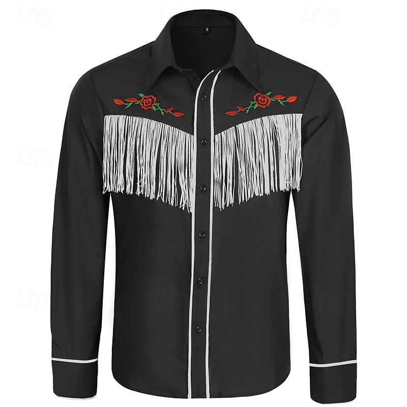 Herren Hemd Sommerhemd Freizeithemd Strandhemd Westernhemd Knopfhemd Schwarz Marineblau Kaki Langarm Einfarbig Blume Revers Urlaub Lässig Bestickt Bekleidung Elegant Vintage 2025 - $29.99 –P8