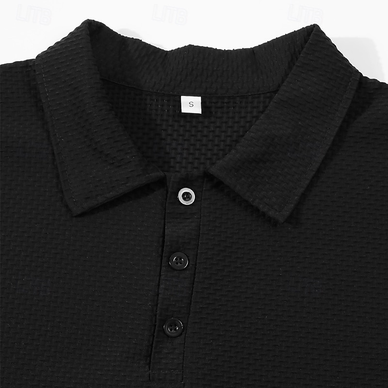 Herren Waffel-Poloshirts Golfshirt Arbeit Lässig Revers Kurzarm Basic Modern Einfach Knöpfe Sommer Normale Passform Schwarz Weiß Khaki Waffel-Poloshirts 2025 - $23.99 –P4