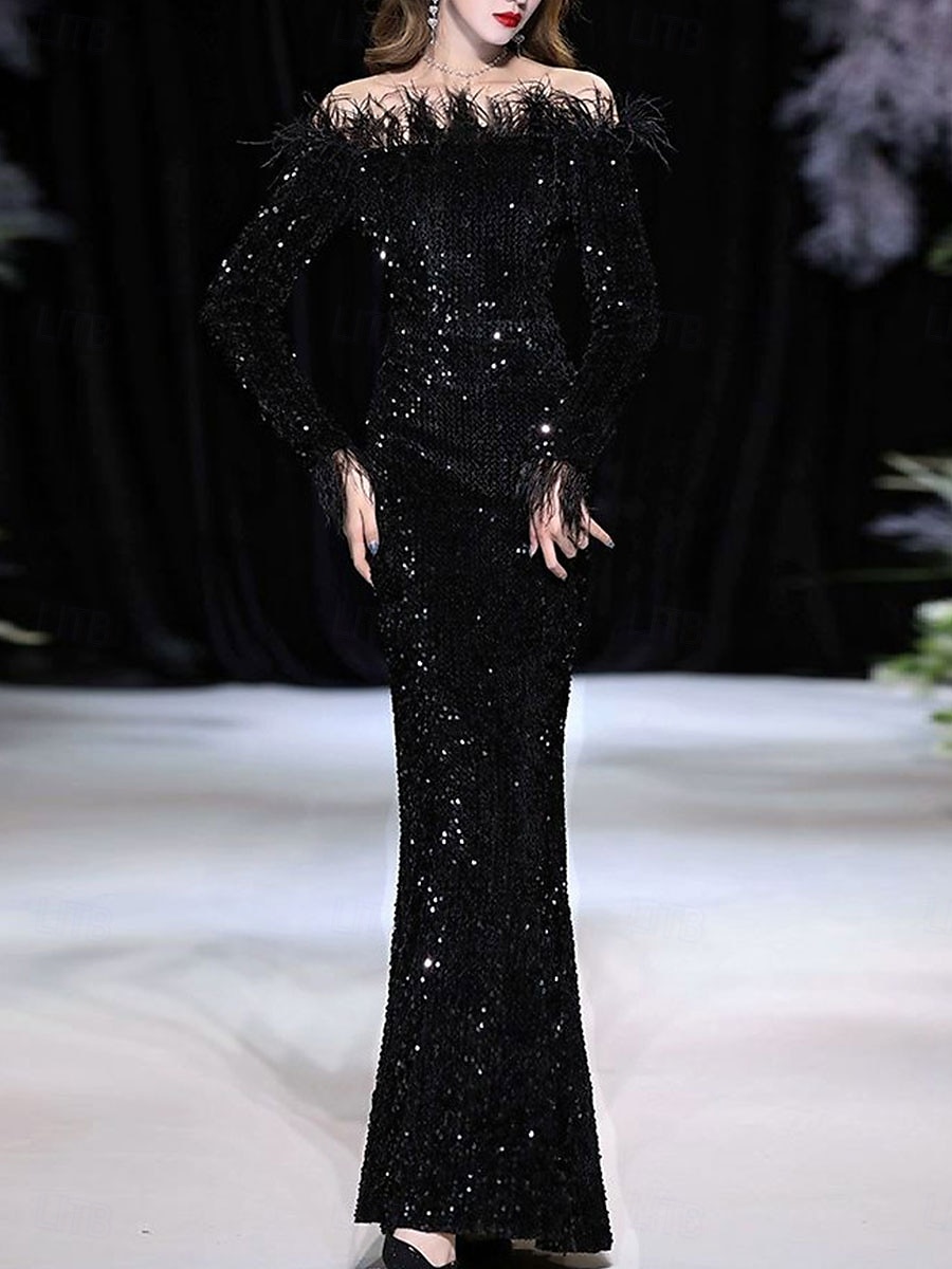 Mermaid / Trumpet Quinceanera Dresses Elegant Dress Formal Wedding Floor Length Long Sleeve Off Shoulder Sequined with Sequin 2025 - $109.99 –P6