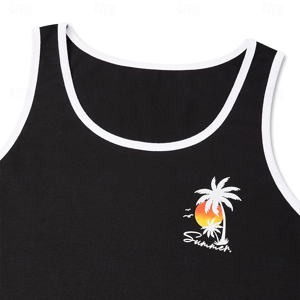 Men's Tank Top Vest Top Sleeveless Shirt Muscle Shirt Sleeveless Crew Neck Summer Coconut Tree Sports Fashion Comfortable Print Casual Beach Black White Green Top Tee for Men 2025 - AU $21.09 –P7
