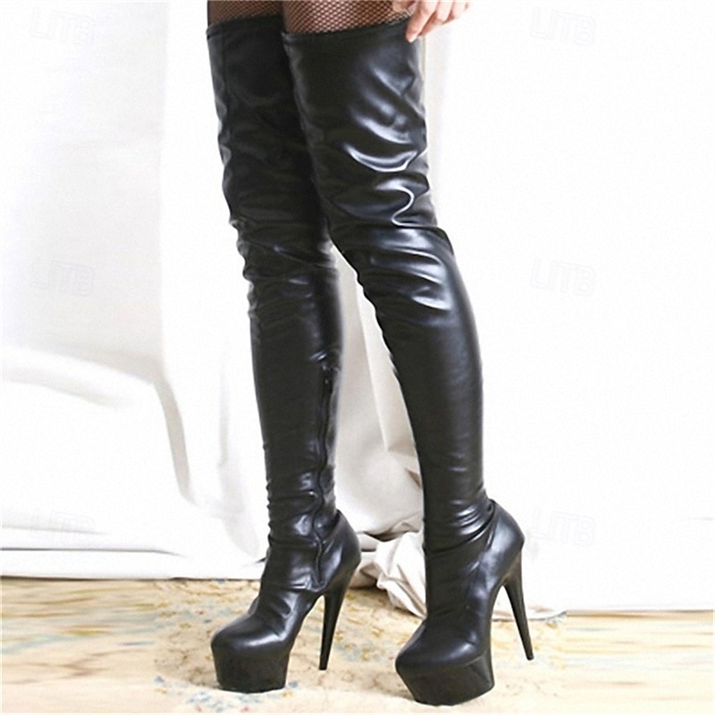 Women's Boots Gladiator Sandals Roman Sandals Heel Boots Indoor Club Thigh High Boots Zipper Platform Round Toe Elegant Casual Minimalism Patent Leather Zipper Black / White Red / White Colorful 2025 - $89.99 –P9