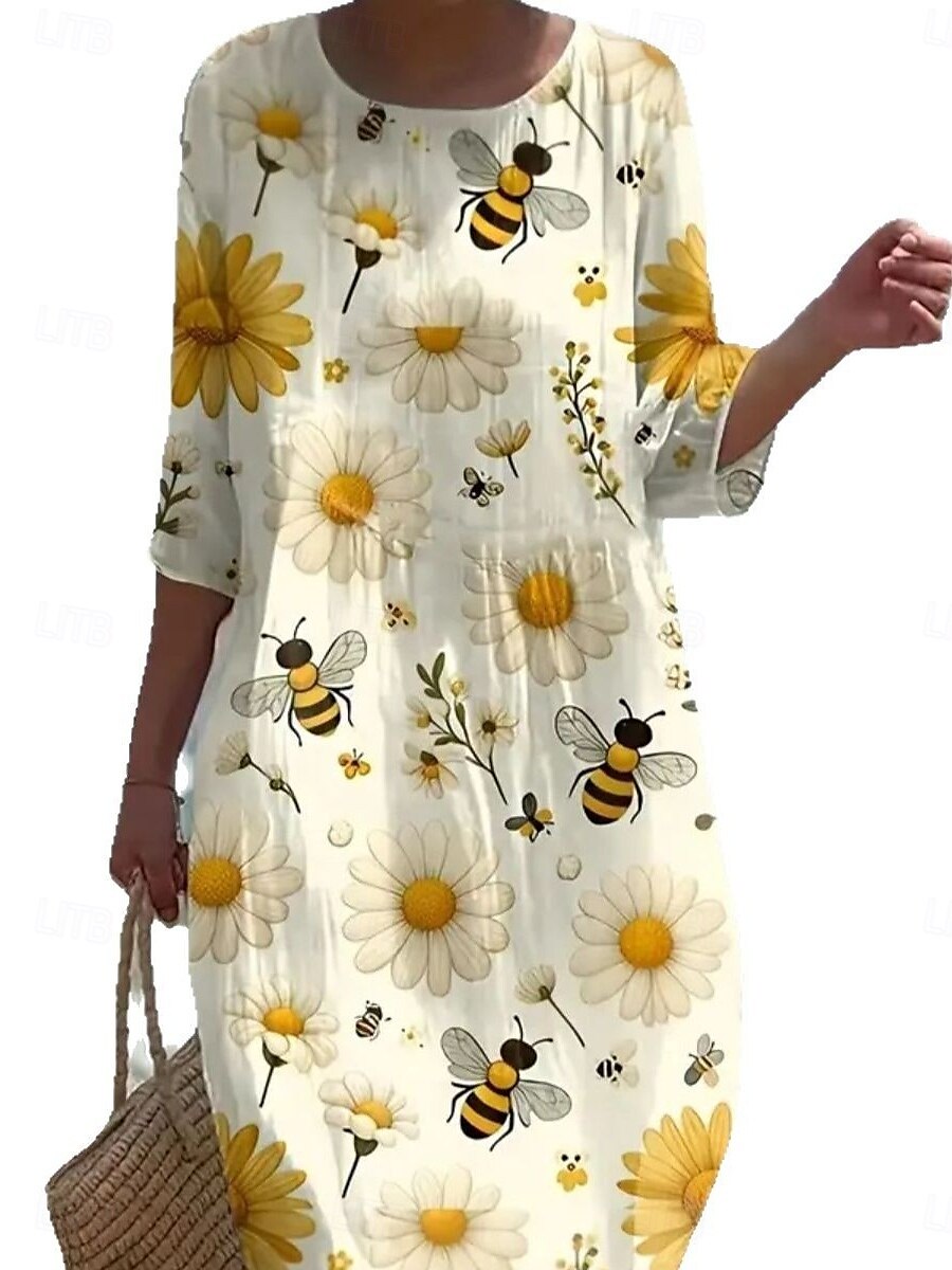 Pentru femei Rochie Maxi Rochie de schimb Vacanță Casual Boho În aer liber Ieșire Potrivire Largă Floral Lungime Manșon 3/4 Crewneck Galben Vară 2025 - $27.99 –P2