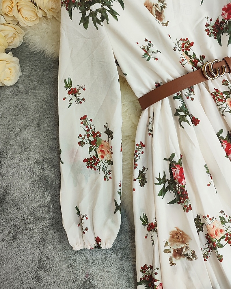 Dame Lang kjole Maxikjole Boho-kjole Western kjole Mote Moderne utendørs Feriereise Ut på byen Normal Blomsternål i krystall Langermet V-hals Elfenben Sommer 2025 - $30.99 –P4