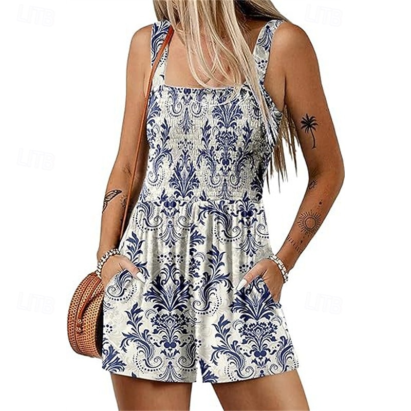 Γυναικεία Κανονικό Ολόσωμα Καθημερινό Φλοράλ Αμάνικο Φαρδιά σορτς Στάμπα Δρόμος Καθημερινά Κανονικό Μαύρο Πράσινο Ανοικτό Ανθισμένο Ροζ Καλοκαίρι 2026 - $24.99 –P6