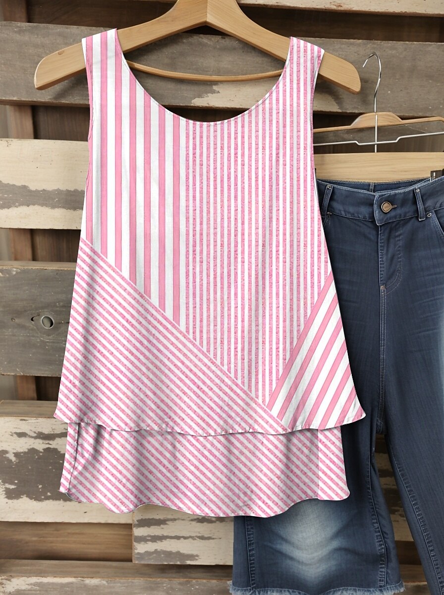 Dame Camisole Tank Top Grafisk Stripet Elegant Romantikk Fritid Ermeløs V-hals Vanlige topper Daglig Lapper Trykt mønster Rosa Blå Lilla Grønn Sommer Vår 2025 - $24.99 –P2