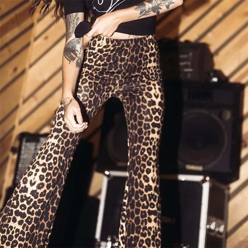 Retro Cikánský 70. léta Kalhoty Bell Bottoms světlé legíny Roztažené kalhoty Disko Vysoký pas Zvíře Leopard Tygr Maškarní kostým Dámské předvečer Všech svatých Karneval Dovolená hudební festival 2025 - $21.99 –P4