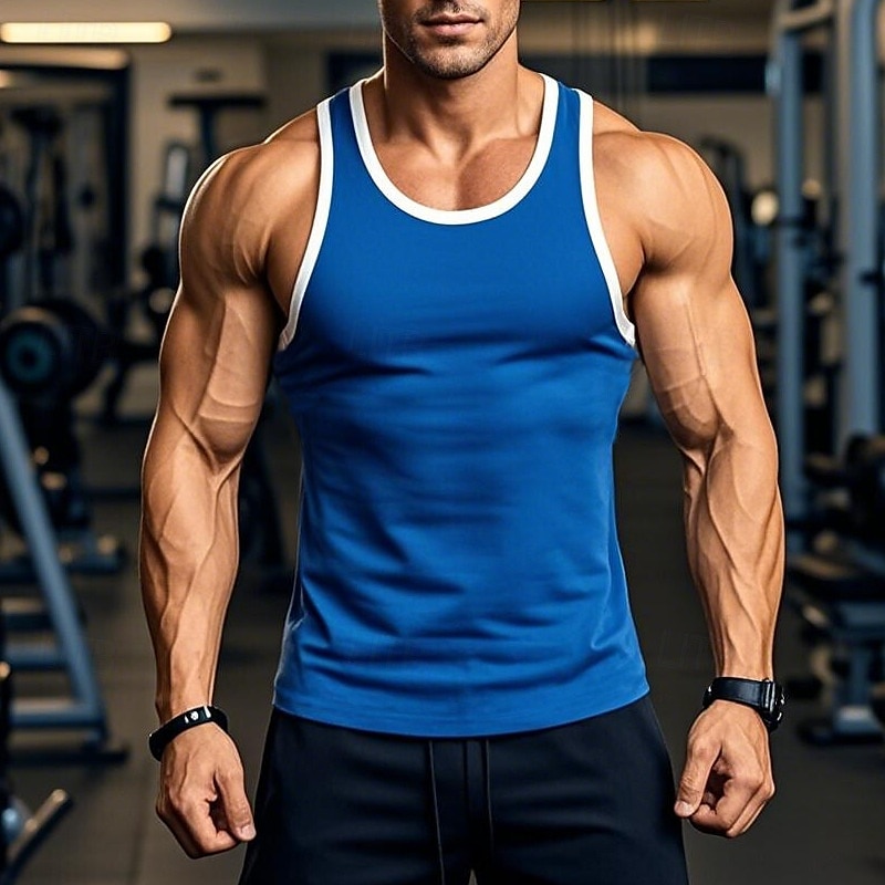 Herre Singleter Vest Underskjorte Ermeløs skjorte Ermeløs Rund hals Sommer Helfarge عادي Treningsklær Fargeblokk Gate Avslappet Sport Svart Hvit Vin Topp T-skjorte for menn 2026 - $10.99 –P7