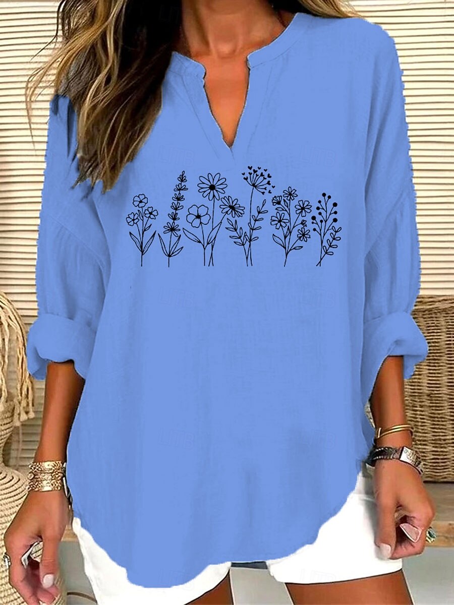 Mujer Blusa Floral Graphic Vintage Tropical Hawaiano Manga Larga