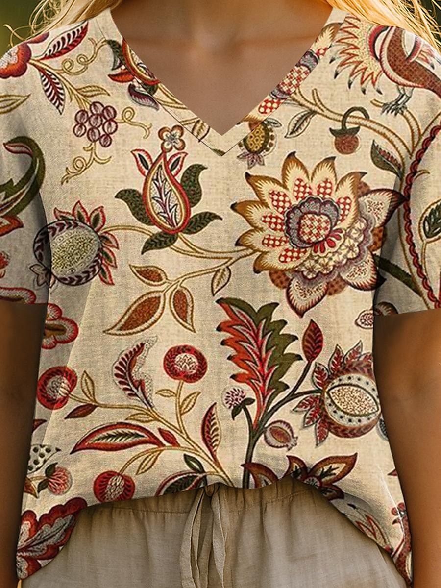 Femmes T-shirt Fleuri Graphique Plantes Bohème Élégant Occasionnel Manche Courte Col en V Hauts Réguliers Quotidien Imprimé Jaune Bleu Violet Vert Été Printemps de 2025 ? $19.99 –P3