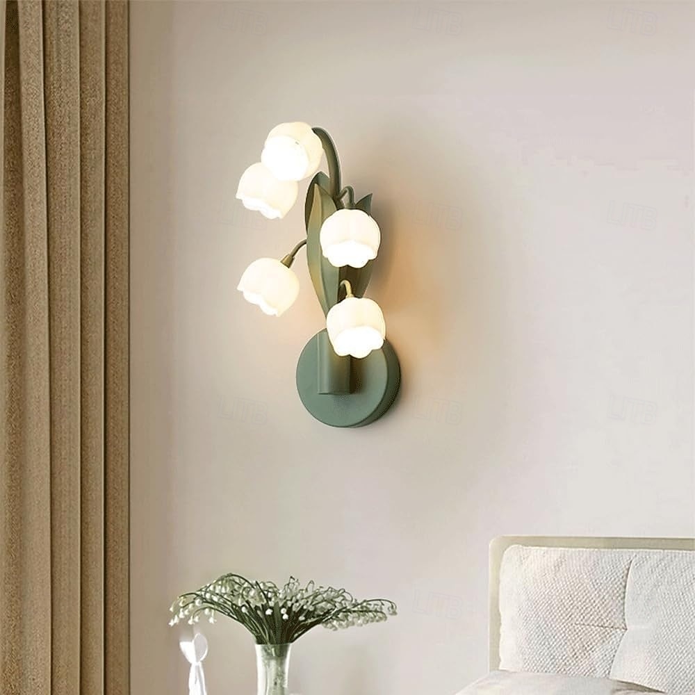 5-flammige Maiglöckchen-Wandleuchte, grüne Glockenblumen-Wandleuchte mit Milchglasschirmen, Bauernhaus-Wandlampe für Schlafzimmer, Wohnzimmer, Flur 2025 - €111.99 –P8