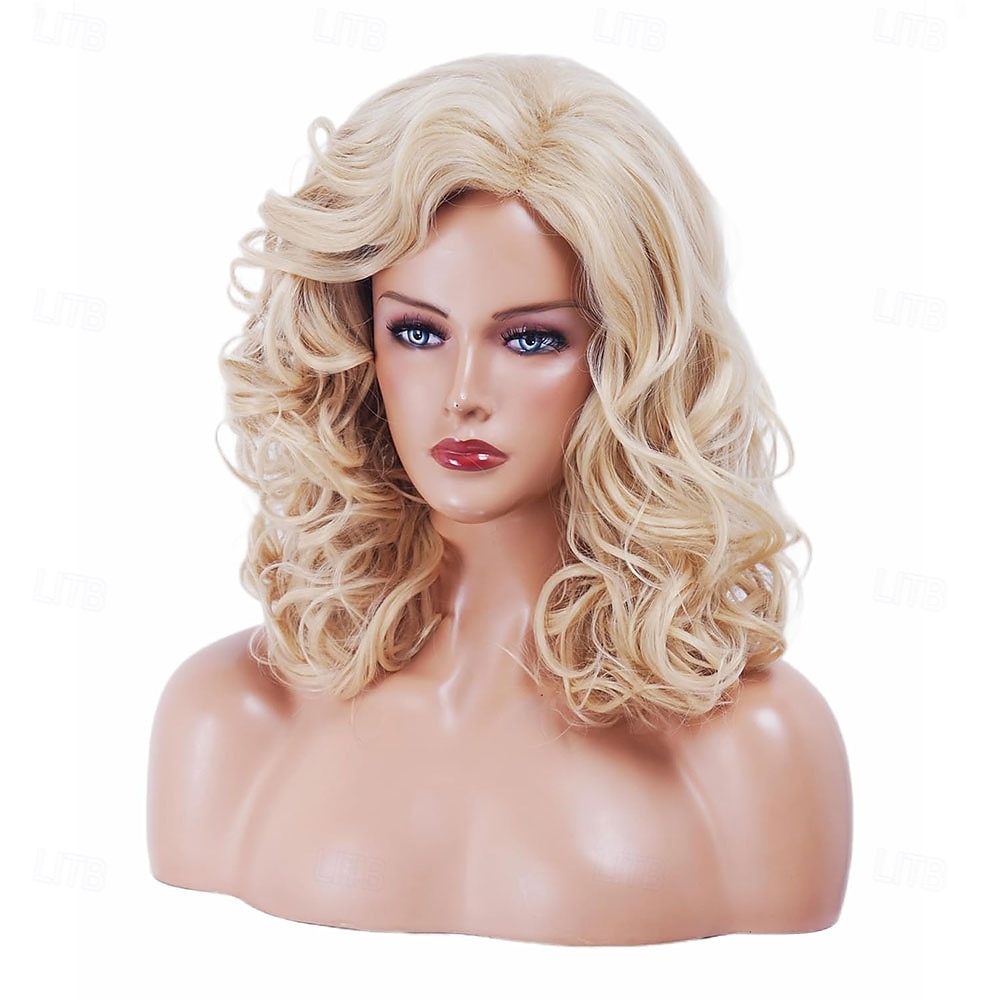 Blond syntetické paruky pro ženy dlouhé vlnité paruka prodyšné bez krytky tepelně odolné pro 70. a 80. léta cosplay halloween denní nošení 2025 - $24.99 –P4