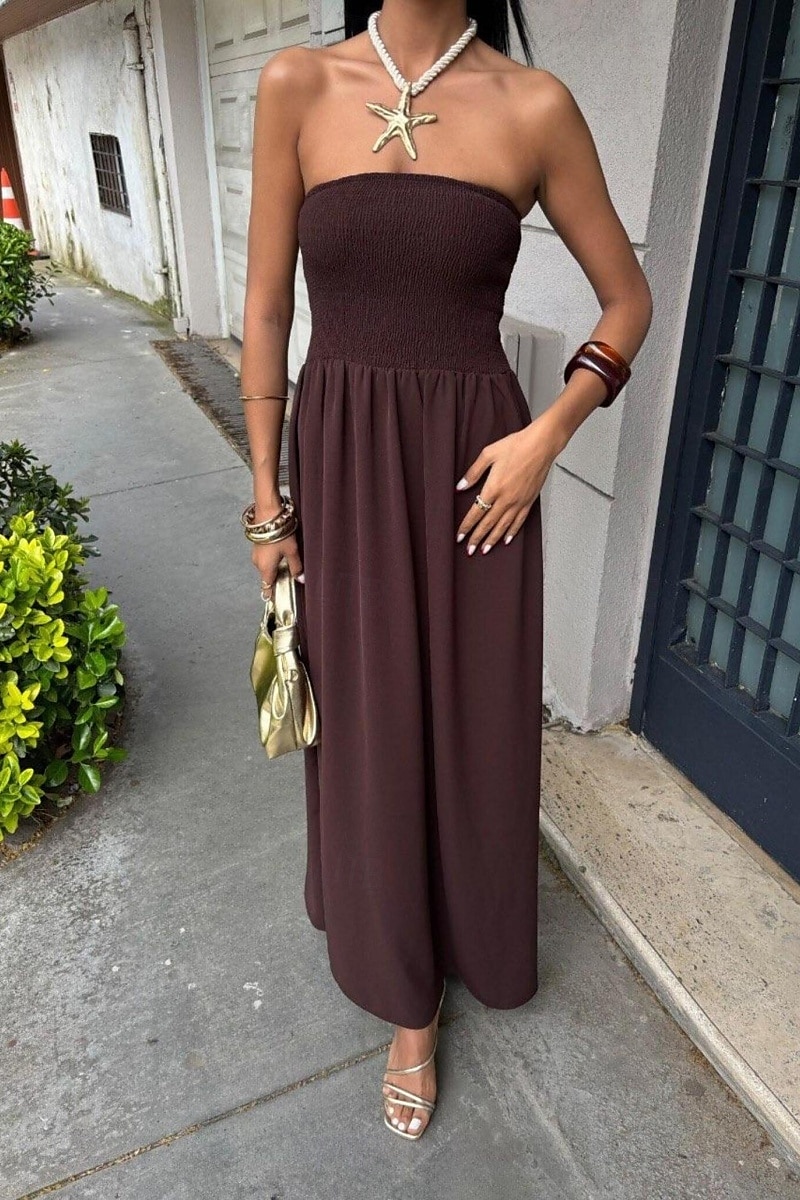 Dam Långklänning Maxiklänning Swingklänning Sommarklänning Elegant Utekväll Strand Sommarklänning Normal Ren färg Ärmlös Axelbandslös Svart Gul Brun Beige Sommar 2025 - $24.99 –P5