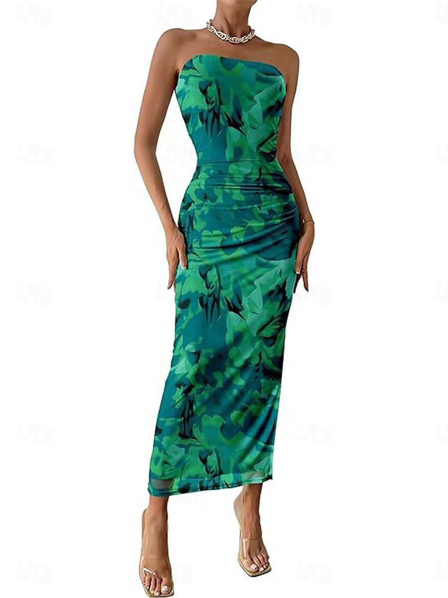 Damen Midikleid Boho-Kleid Elegant Sexy Boho Figurbetontes Kleid Blumen Ärmellos Trägerlos Hellrosa Magenta wasserblau Blau Sommer 2025 - $24.99 –P2