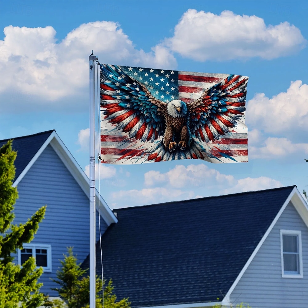 4th of July Outdoor Indoor with Grommets Patriotic Flag Independence Day American House Yard Garden Decorations Holiday Banner Sign 2026 - $9.99 –P4