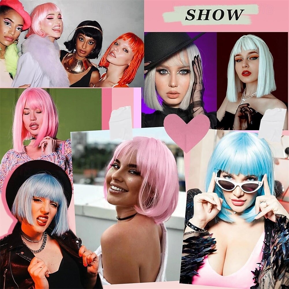 Short Straight Bob Auburn Wigs with Fringe Shoulder Length Hair Colorful Wig for Women Girls Heat Resistant Synthetic Wig for Cosplay Halloween Party 14 Inch 35cm Ginger Brown 2026 - $24.99 –P6