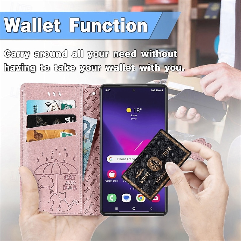 телефон Кейс для Назначение SSamsung Galaxy S24 S23 S22 S21 Ultra Plus S24 ФЭ А55 А35 А25 А15 5Г S25 Ультра Кошелек для карт Откидная крышка с ремешком на запястье Защита от удара Кот С собакой 2025 - $16.99 –P3
