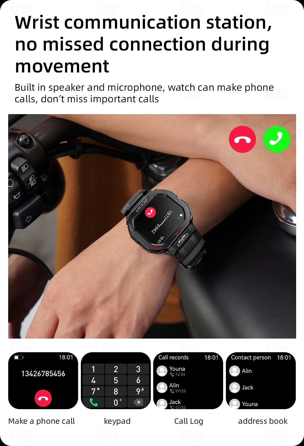 LOKMAT OCEAN GT Умные часы 1.75 дюймовый Смарт Часы Bluetooth Педометр Напоминание о звонке Датчик для отслеживания сна Совместим с Android iOS Женский Мужчины 2025 - $48.99 –P6