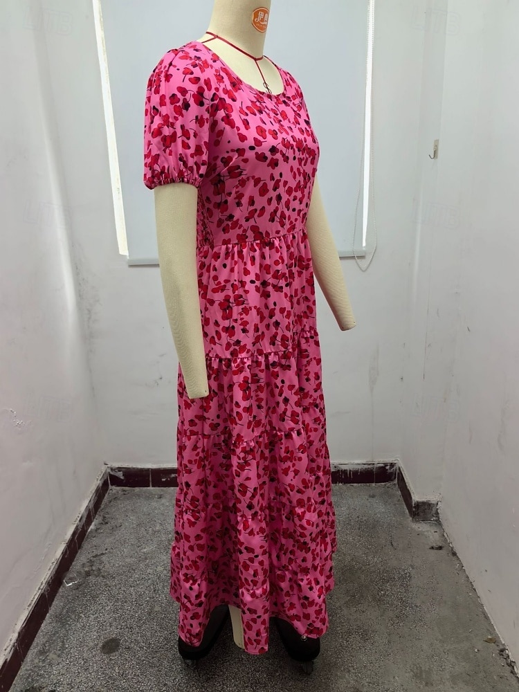Women's Maxi Dress Casual Dress Casual Loose Fit Graphic Short Sleeve Crew Neck Magenta Dark Red Red Blue Summer 2025 - $24.99 –P2