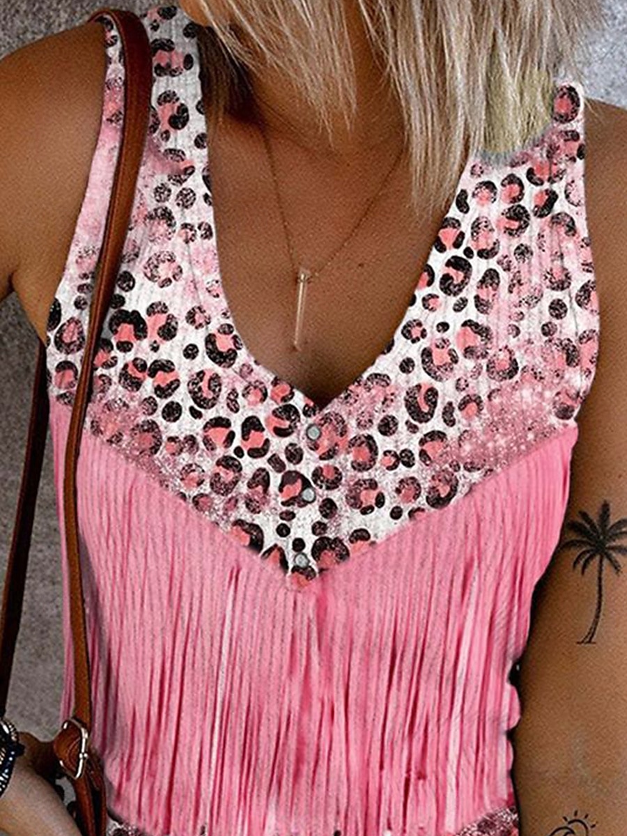Damen Camisole-Tanktop Leopard Farbblock Stilvoll Lässig Ärmellos Ärmellos V Ausschnitt Crop Tops Täglich Druck Rosa Blau Sommer Frühling 2025 - $17.99 –P2