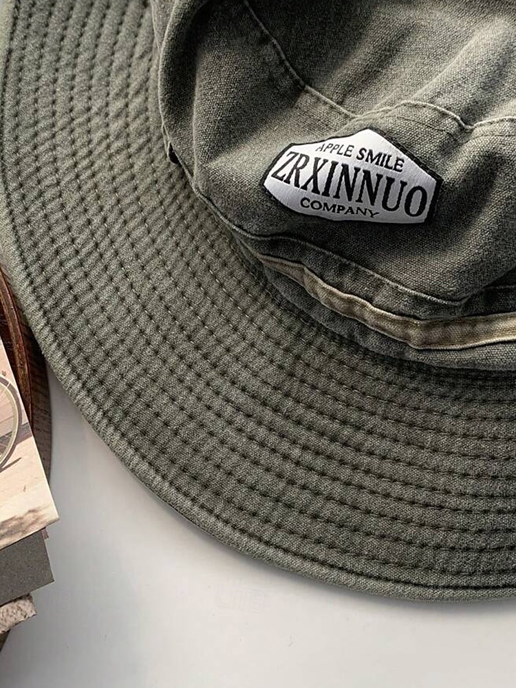 Chapeau de pêche d'extérieur pour homme avec mentonnière réglable, tissu en toile de coton, bord large enroulable classique, adapté aux activités estivales, à la randonnée et aux voyages de 2025 ? $14.99 –P4